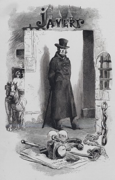 Jelenet a Nyomorultak című filmből, Victor Hugo: Javert, a nyomozó (metszet) alkotó: Gustave (after) Brion