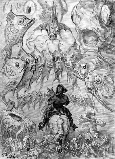 Tengeralattjáró világ, Rudolph Erich Raspe „Münchausen báró kalandjai” című művéből, Stephane Pannemaker (1847-1930) metszet, 1868 körül (metszet) alkotó: Gustave (after) Dore
