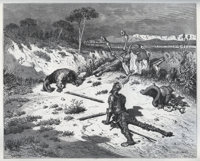 Don Quijote moralizálása a hálátlanságról – Miguel Cervantes (1547-1616) „Don Quijote de la Mancha” című művéből (Don Quijote) – Fametszet Gustave Dore rajza alapján alkotó: Gustave (after) Dore