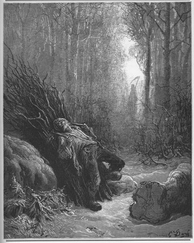 La Mort et le bucheron - Halál és a faember - Jean de La Fontaine (Lafontaine) "Fables"-jából (1621-95) - metszet Gustave Dore (1832-83) után - Magángyűjtemény alkotó: Gustave (after) Dore
