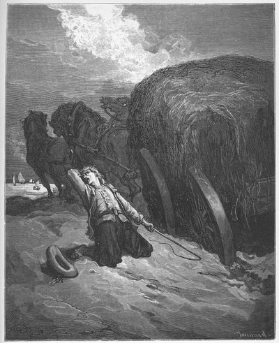 Le chartier - The Wagoner Mired - Jean de La Fontaine (Lafontaine) (1621-95) meséiből - Gustave Dore (1832-83) utáni metszet - Magángyűjtemény alkotó: Gustave (after) Dore