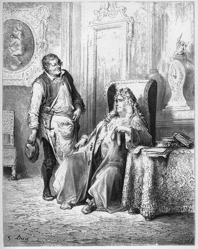 Le cobbler et le financier - A suszter és a finánc - Jean de La Fontaine (Lafontaine) "Fabuláiból" (1621-95) - metszet Gustave Dore (1832-83) után - Magángyűjtemény alkotó: Gustave (after) Dore