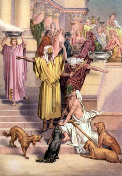 The Parable of the Rich Man and the Beggar Lazarus, 50s (postcard) alkotó: Gustave (after) Dore