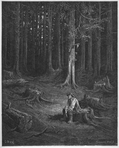 la foret et le bucheron - az erdő és a favágó - Jean de La Fontaine (Lafontaine) „Fabuláiból” (1621-95) - gravírozás Gustave Dore (1832-83) nyomán - Magángyűjtemény alkotó: Gustave (after) Dore