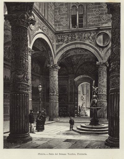 Olaszország - A Palazzo Vecchio udvara, Firenze alkotó: Gustave Bauernfeind