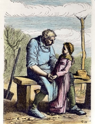 Cosette engedélyt kapott a Nyomorultakból. 1865 (metszet) alkotó: Gustave Brion
