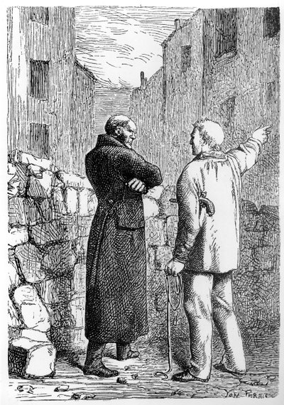 Jean Valjean bosszút áll, illusztráció Victor Hugo (1802-85) „Les Miserables” című művéből, Jules Perrichon (1836-97) metszetével alkotó: Gustave Brion