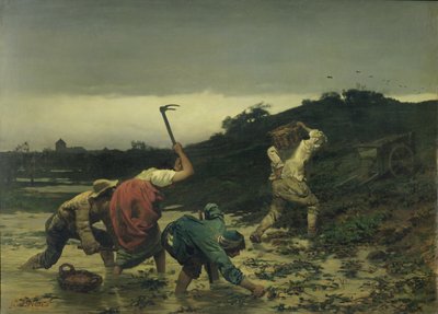 Parasztok burgonyát szedtek az 1852-es Rajna áradása idején alkotó: Gustave Brion