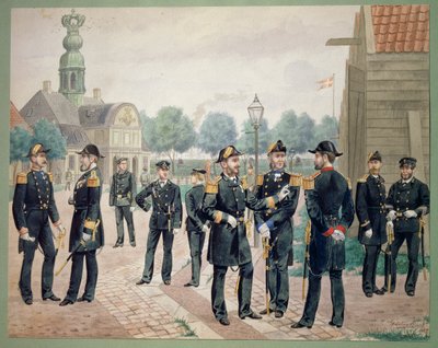 A dán haditengerészet tisztjei az Akadémián. Gustav Brock akvarellje alkotó: Gustave Brock