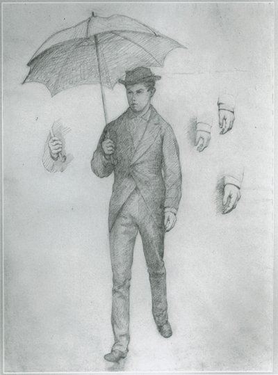 Tanulmány az esernyős fiatalemberhez (ceruza, papír) alkotó: Gustave Caillebotte