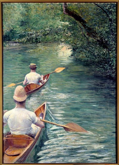 A perissoires. Pár séta a vízben perissoire-ban, amolyan kajak (The Canoes). (Díszítő készlet eleme: La Peche a la Ligne és Les Baigneurs alkotásokkal tervezett triptichon). Gustave Caillebotte (1848-1894) festménye alkotó: Gustave Caillebotte