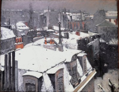 Kilátás a háztetőkre (Hó hatása) - olaj, vászon alkotó: Gustave Caillebotte