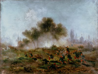 Párizs Kommün: reguláris csapatok megtámadják a temetőt és elfoglalják a barikádokat 1871 májusában, 1871 alkotó: Gustave Clarence Rodolphe Boulanger