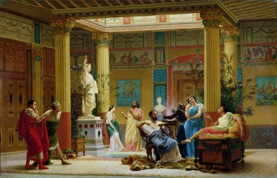 A „The fuvolajátékos” és a „Diomédész felesége” próbája Napóleon herceg pompeusi házának átriumában, 18 Avenue Montaigne, Párizs, 1861 alkotó: Gustave Clarence Rodolphe Boulanger