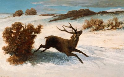 Szarvas fut a hóban. alkotó: Gustave Courbet