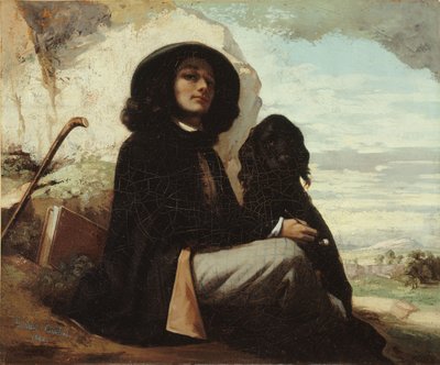 Franciául:  Courbet au chien noir Önarckép egy fekete kutyával alkotó: Gustave Courbet