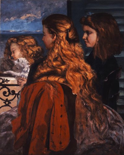 Három fiatal angol nő egy ablaknál alkotó: Gustave Courbet