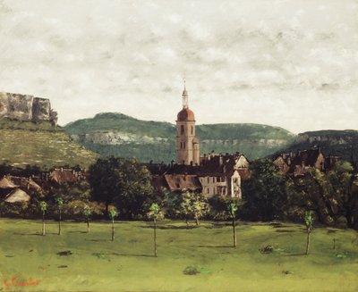 Ornans és harangtornya kilátása, 1858 körül alkotó: Gustave Courbet