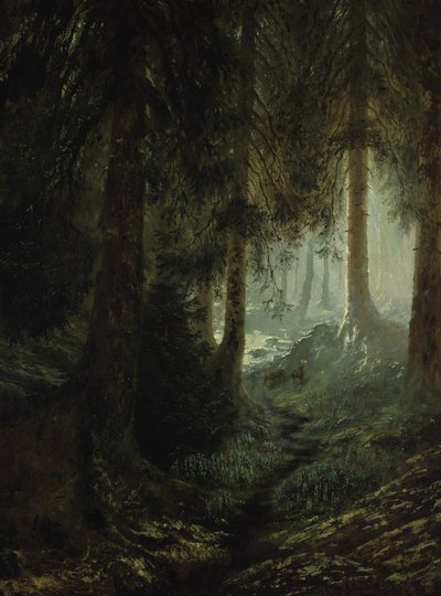 Szarvasok egy erdei tájban alkotó: Gustave Dore