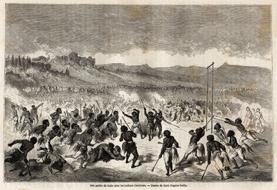 Gustave Dore (1832-1883) által rajzolt labdajáték a Choctaws indiánok között, a Mississippi régió törzsében, hogy szemléltesse Baudouin Mollhausen (1825-1905) Mississippi Csendes-óceáni útját 1853-54-ben. Metszet „” Le tour du monde, nouveau j alkotó: Gustave Dore