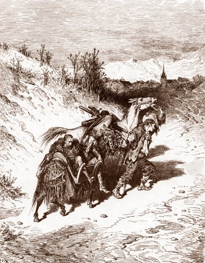 Egy szántóvető a saját falujából hazahozza Quijotét Gustave Dore (1832-1883) metszete Miguel de Cervantes (1547-1616) „L