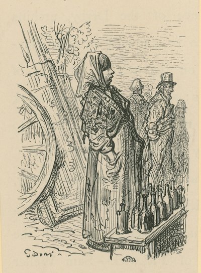 Egy nő üvegpalackokat árul alkotó: Gustave Dore