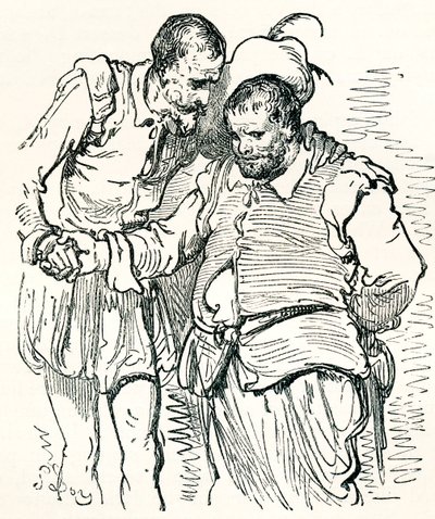 Gustave Dore Don Quijote és Sancho Panza eredeti rajza után. Gustave Dore 1885-ben kiadott Élet és emlékek című kötetéből. alkotó: Gustave Dore