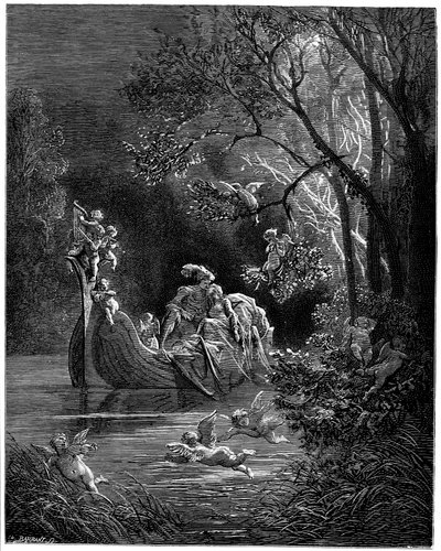 Alcina és Ruggiero boldog szerelmesekként horgásznak alkotó: Gustave Dore