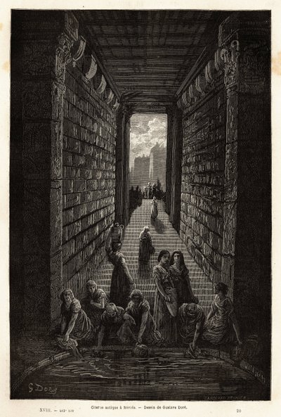 Egy antik ciszterna, még mindig használatban, Meridában. Gustave Dore (1832-1883) illusztrátor és báró Ch. metszete a spanyolországi utazás szemléltetésére. Davillier reaktor, 1862-ben, megjelent a „Le tour du monde, nouveau Journal des voyages” irányítása alkotó: Gustave Dore