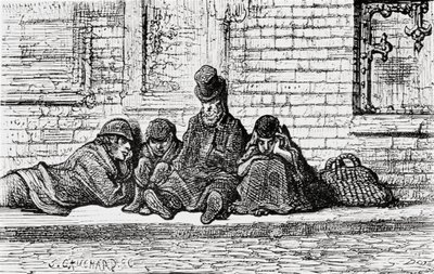 "Alszik az utcákon", 1872. alkotó: Gustave Dore