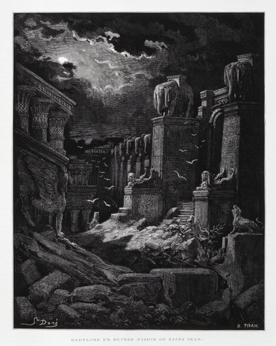 Babilon romokban (Keresztelő János látomása), illusztráció a Dore Bibliából. alkotó: Gustave Dore