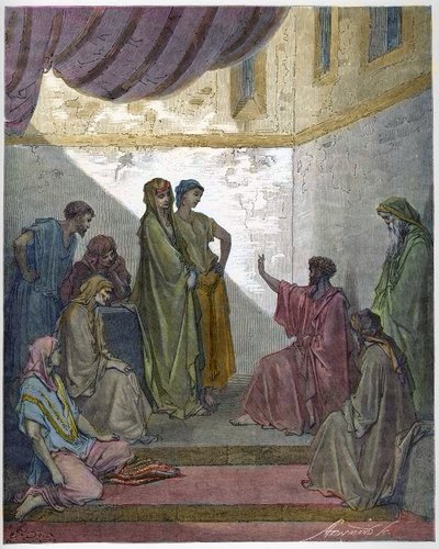 Százados Kornél megkeresztelkedése – Százados Kornéliusz elfogadja Jézus Krisztus hitét, és Szent Péter megkeresztelkedett. - Gravírozás Gustave Dore (1832-1883) „The Bible Illustree”-be - Metszet a „Dore Bibliából” alkotó: Gustave Dore