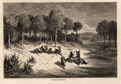 Carcagente Narancscsata, Gustave Dore (1832-1883) rajza, hogy illusztrálja spanyolországi utazását C.Davillier-vel 1862-ben. Metszet a „Le tour du monde”-ban, szerkesztette Edouard Charton alkotó: Gustave Dore