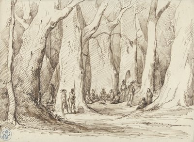 Amerikai őslakosok gyülekezése egy erdőben alkotó: Gustave Dore