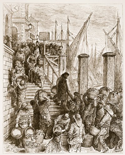 Billingsgate, Landing the Fish, William Blanchard Jerrold (1826-94) "London, a Pilgrimage" című művéből, Hildibrand metszete, pub. 1872 alkotó: Gustave Dore