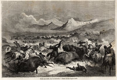 Bivalyvadászat a delavárok, az azonos nevű folyó partján élő amerikaiak között, Gustave Dore (1832-1883) rajza, Baudouin Mollhausen (1825-) 1853-54-es Mississippi Csendes-óceáni utazásának illusztrálására. 1905). Engravi alkotó: Gustave Dore