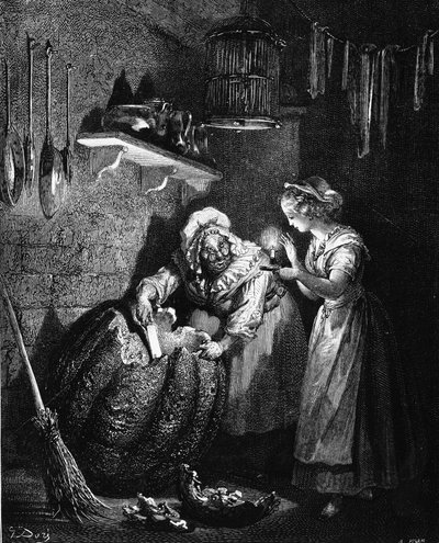 Hamupipőke: Gustave Doré illusztrációja – Charles Perrault „Les Contes” című művében. alkotó: Gustave Dore