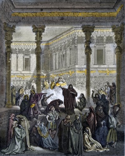 Dániel összezavarja Baal papjait - Dániel összezavarja Bel papjait - - Gustave Dore (1832-1883) „" The Bible Illustree" -be vésett - Metszet a "" The Dore Bible-ből”” alkotó: Gustave Dore