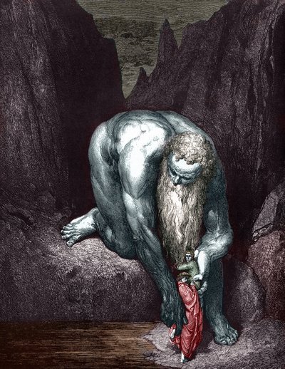 Dante és Virgil találkozik Giant Anthee-vel, Gustave Dore illusztrálta alkotó: Gustave Dore