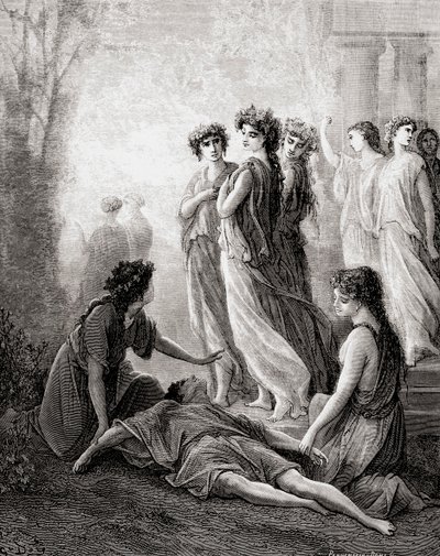 Daphnis et Alcimadure, a Fables de La Fontaine (fametszet) 19. század végi kiadásából alkotó: Gustave Dore