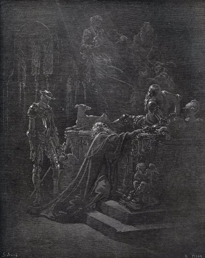 Don Quijote, Montesinos és Durandarte, Montesinos barlangjában - Miguel Cervantes (1547-1616) „Don Quijote de la Mancha” című művéből (Don Quijote) - Fametszet Gustave Dore rajza alapján alkotó: Gustave Dore