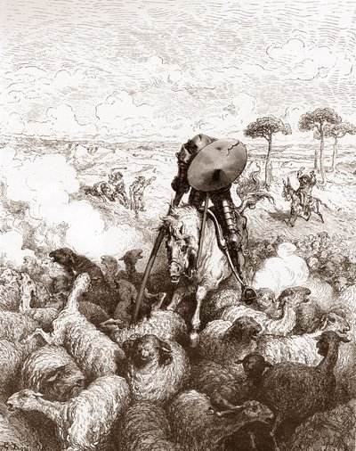 Don Quijote megtámadja a birkanyájat Gustave Dore (1832-1883) metszetei Miguel de Cervantes (1547-1616) „The Ingenieux Hidalgo Don Quijote de la Mancha (Quixotte – Quijote)” című metszete, 1863 Magángyűjtemény alkotó: Gustave Dore
