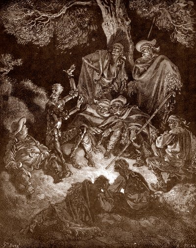 Don Quijote és Sancho Panza a kecskepásztorokkal Gustave Dore (1832-1883) metszete Miguel de Cervantes (1547-1616) „L