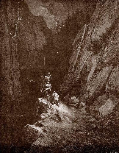 Don Quijote és Sancho Panza a Sierra Morena szívében Gustave Dore (1832-1883) metszete „A La Manche-i leleményes Don Quijote (Quixote – Quijote)” címmel, Miguel de Cervantes (1547-1616) 1863-as magángyűjtemény alkotó: Gustave Dore