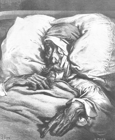 Don Quijote megsebesült, Miguel Cervantes (1547-1616) "Don Quijote de la Mancha" című művéből, amelyet Heliodore Joseph Pisan (1822-90) vésett alkotó: Gustave Dore