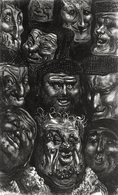Tizenegy groteszk arc Honore de Balzac (1799-1850) Les Contes Drolatiques című művéből, Predhomme metszete alkotó: Gustave Dore