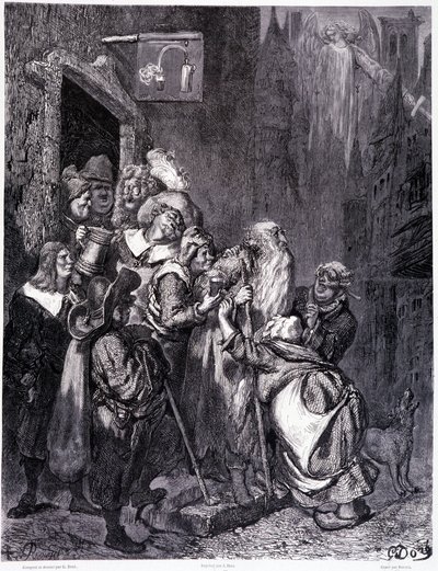 Lépjen be ebbe a fogadóba, IV. tábla – Gustave Dore (1832-1883) illusztrációja, a La legende du Jeif vándorlásához, Pierre Dupont, Librairie du Magasin Picturesque kiadás, Párizs 1862 alkotó: Gustave Dore