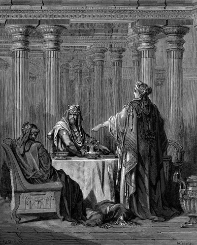 Eszter Kr.e. 450 körül férje, Ahasvérus Xerxes I. perzsa király előtt, 1866 alkotó: Gustave Dore