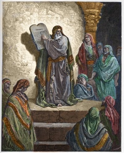 Ezra, az írástudó felolvassa a törvényt a népnek - - metszet Gustave Dore (1832-1883) „The Bible illustree”-be - Metszet a „Dore Bibliából” alkotó: Gustave Dore
