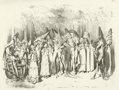 Fashions under The Directory 1798. The Incroyables (mélynyomás) alkotó: Gustave Dore